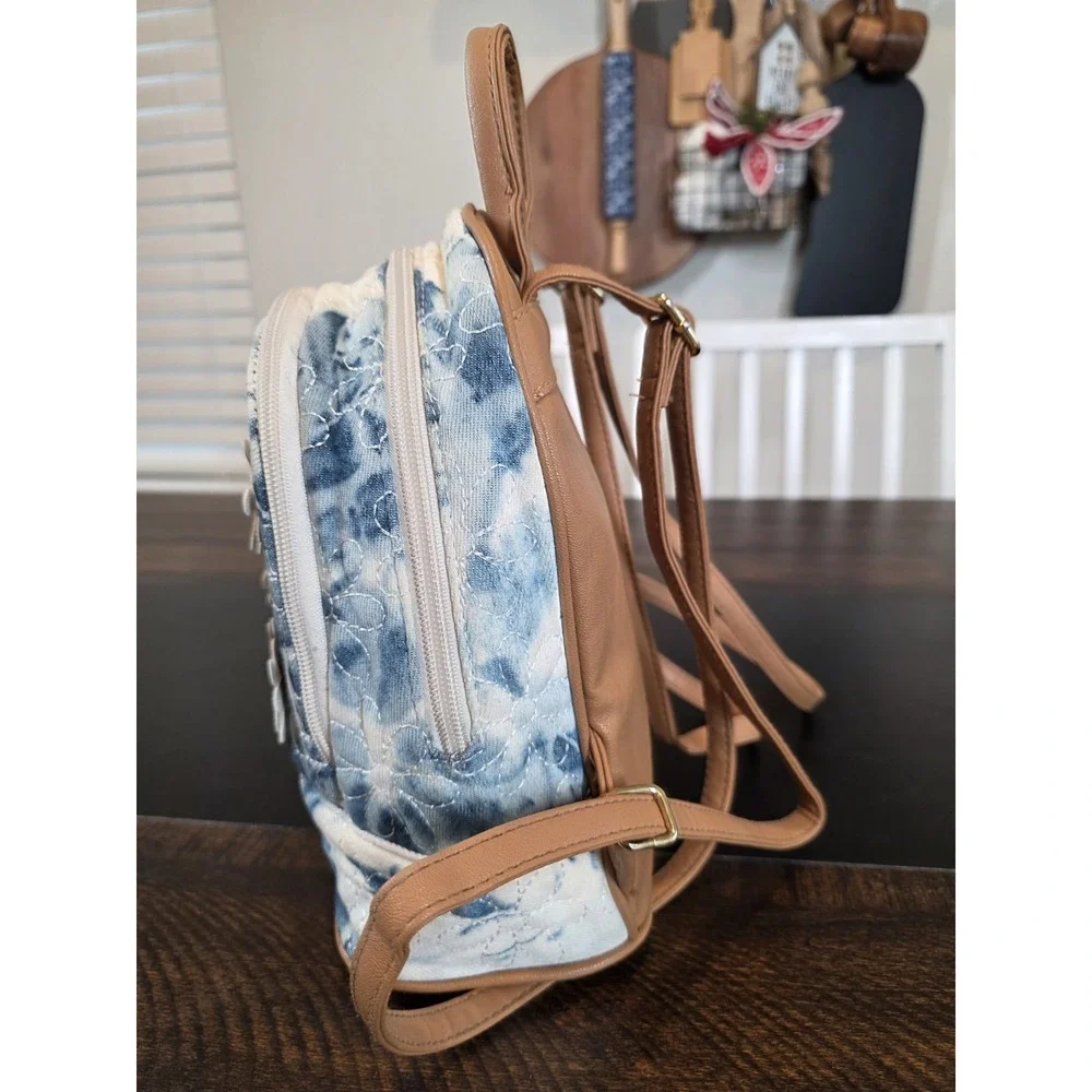 Betsey Johnson Tie Dye Denim Mini Backpack Blue Jean Quilted Flowers Bag 90s y2k - Picture 8 of 15